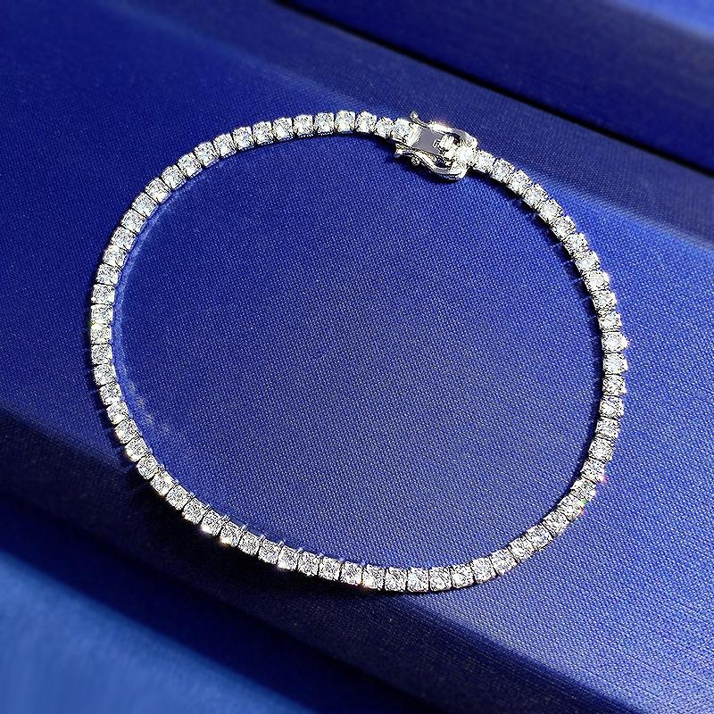 Longlongjin S925 Sterling Silver Women's Tennis Bracelet with Zircon Diamond Inlay