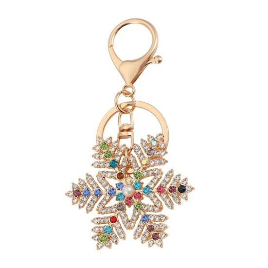 Keychain Pendant Sparkling Inlaid Rhinestones Key Holder Snowflake Design with Lobster Clasp A