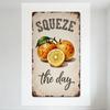 Vintage Rectangular Metal Sign, Squeeze the Day Rustic Citrus Art Decoration with Tangerine Lemons, Distressed Aged Look for Hom