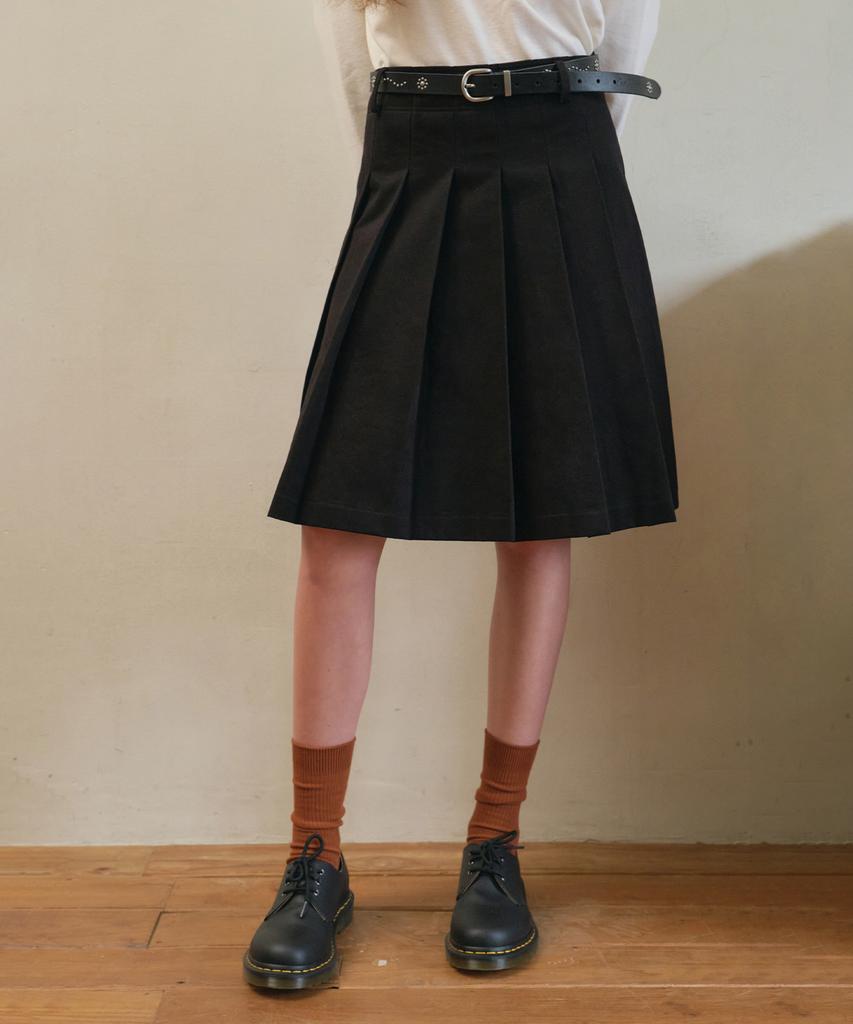 Aueonoseuteljia Mila Cotton Pleats Midi Skirt_Black(O25-Sk14)