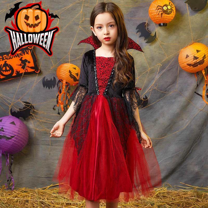Kids Halloween Wicked Vampire Cosplay Costume Red Tulle Skirt Fancy Dress Party