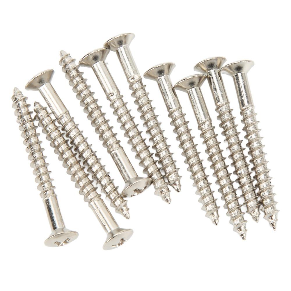 10PCS Silver Guitar Neck Mounting Screws Metal Guitar Neckplate Screws For Guitar