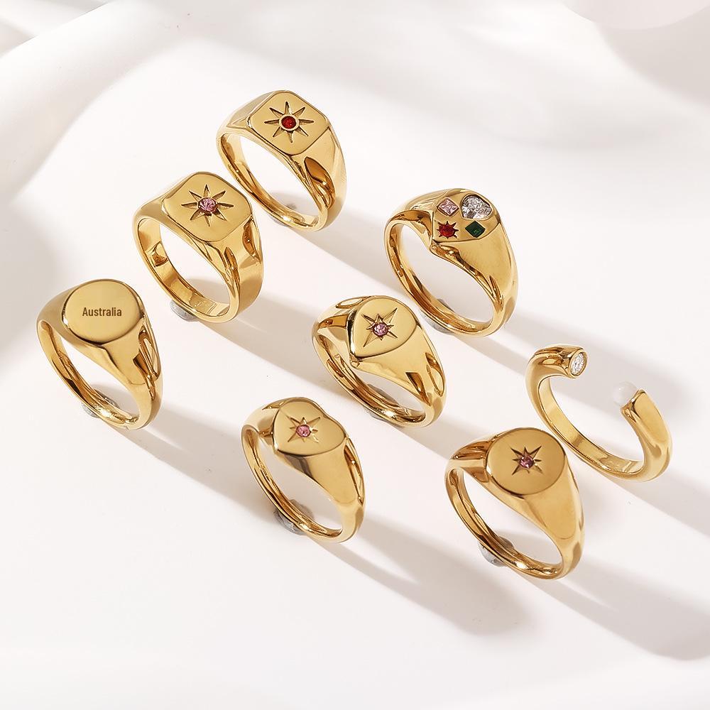 Trendiger Edelstahl-Achtzackstern-Ring für Damen mit Diamantakzenten