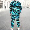 Men Pink Black White Wavy Curve Geometric Print Long Sleeve Sweatshirt Jogger Pants Two Piece Suit
