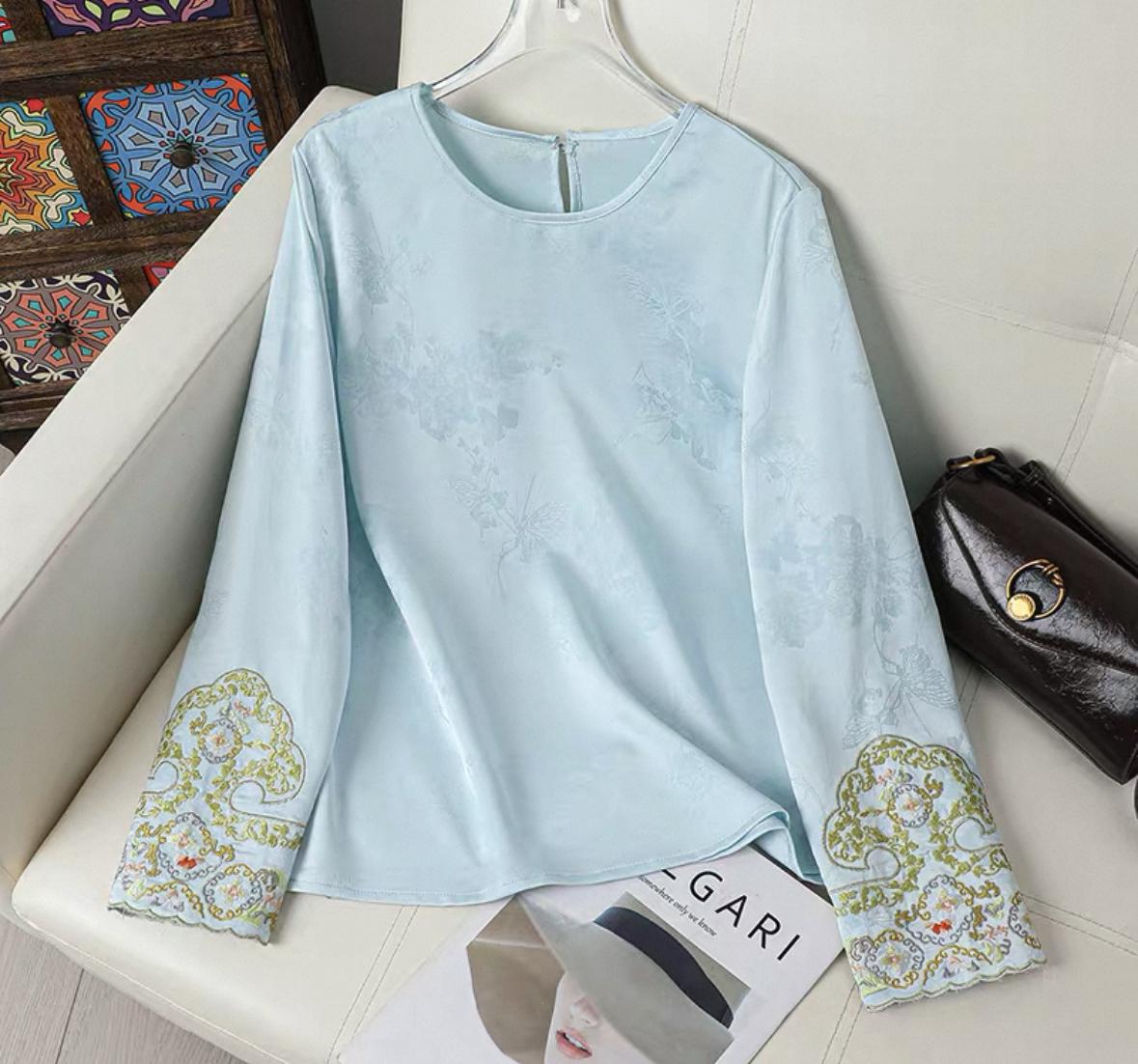 2026 Spring High-End Chinese Gourd Jacquard Embroidery Round Neck Shirt 675 2XL (up to 150 jin)