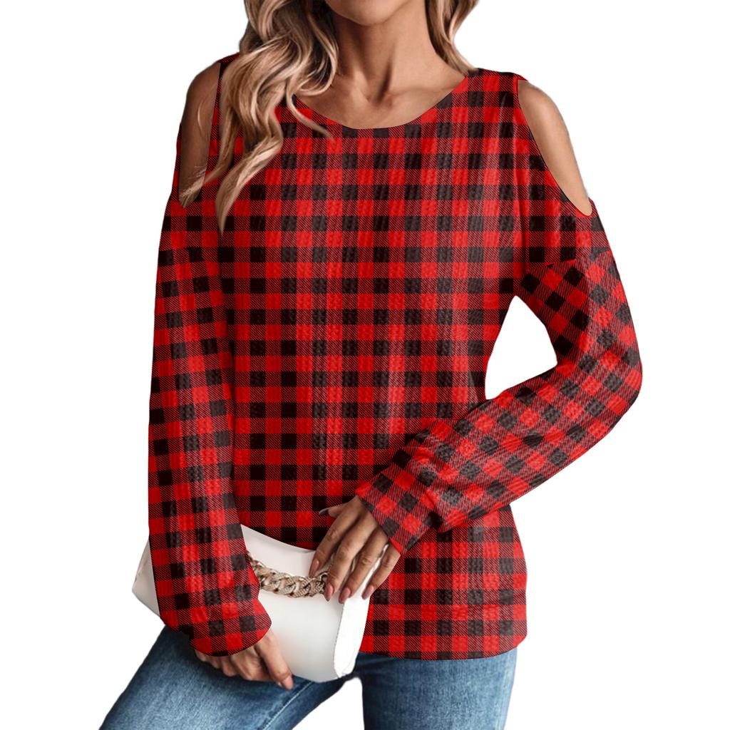 Women's Winter Oversized T-Shirt Fashionable Off-the-Shoulder Round Neck Vintage Floral Print Pullover Long-Sleeved Top