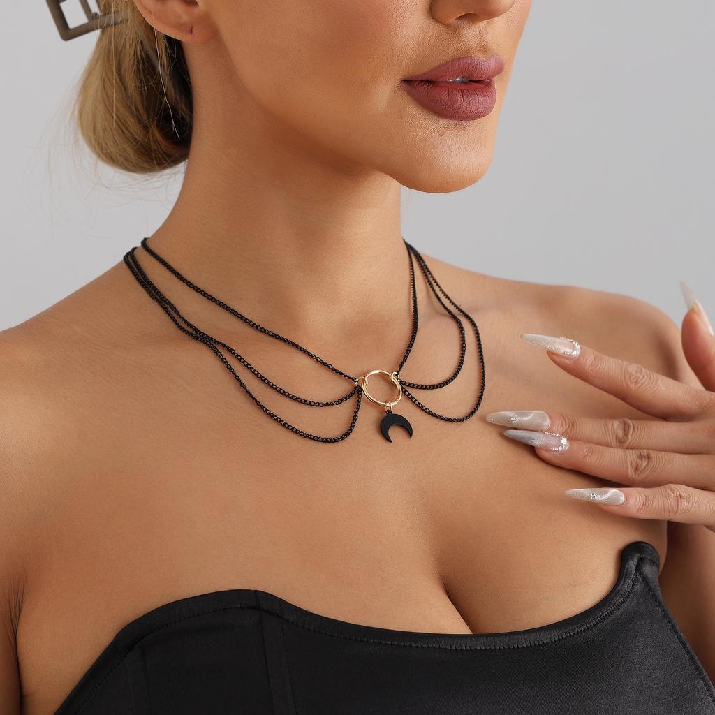 Accessories Diablo Personality Ring Multi-Layer Chain Necklace, Hip Hop Trend Moon Necklace