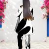 Women Plus Size Two Piece Set Round Neck Long Sleeve Black White Striped Printed Layered Top And Long Pants