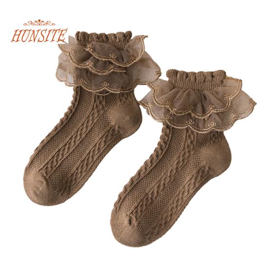 

1 пара женских носков в стиле Лолиты с рюшами и кружевным декором, тонкие, высокой эластичности, противоскользящие, мягкие дышащие, однотонные, впитывающие пот, танцевальные носки без запаха S коричневый