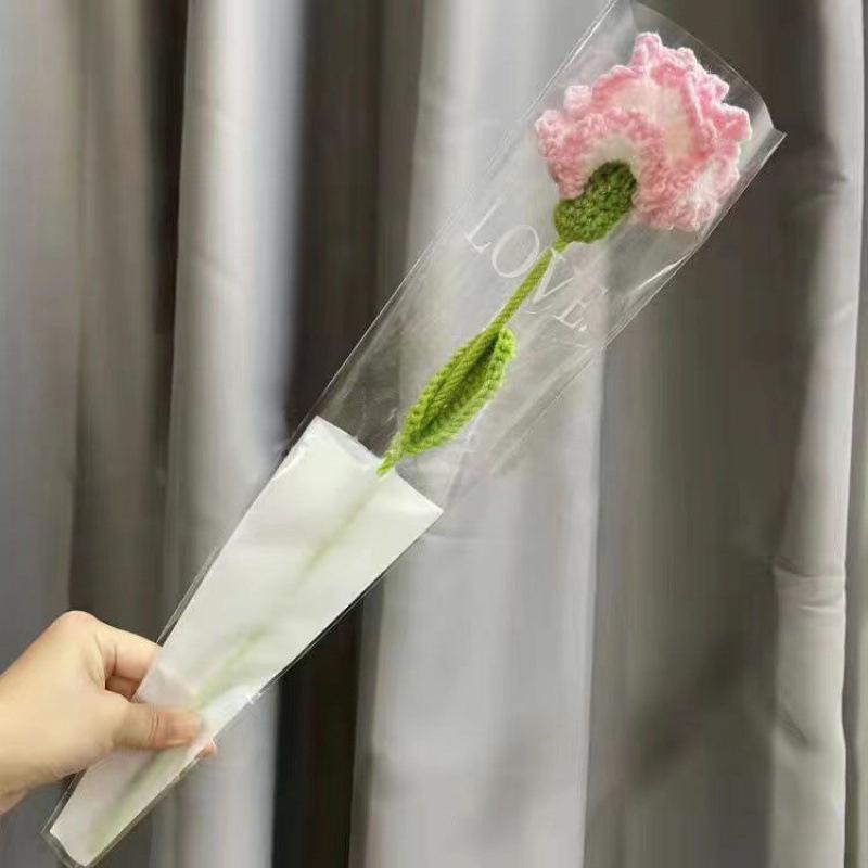 Knitting Flower Rose Carnation Fake Flowers Bouquet Wedding Decoration Hand-woven Home Table Decorate Crochet Fake Flower Gifts