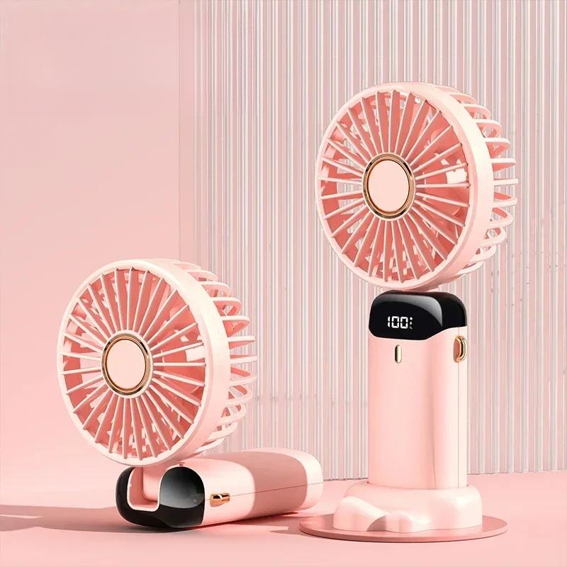 Tragbarer USB-Handventilator mit digitaler Akkuanzeige, 5-stufiger faltbarer Mini-Schreibtischventilator für Reisen, Büro, Außenbereich, Kühlung, geräuscharme Nutzung