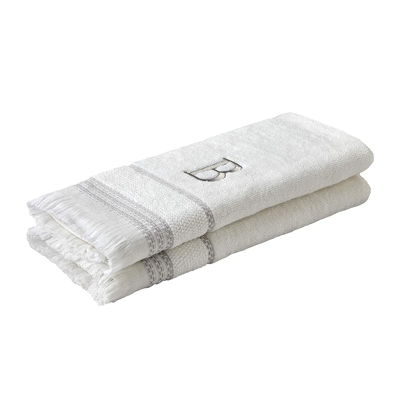 SKL Home Casual Monogram Hand Towel Set, B, 16x26, White 2 Count 16x26 белый