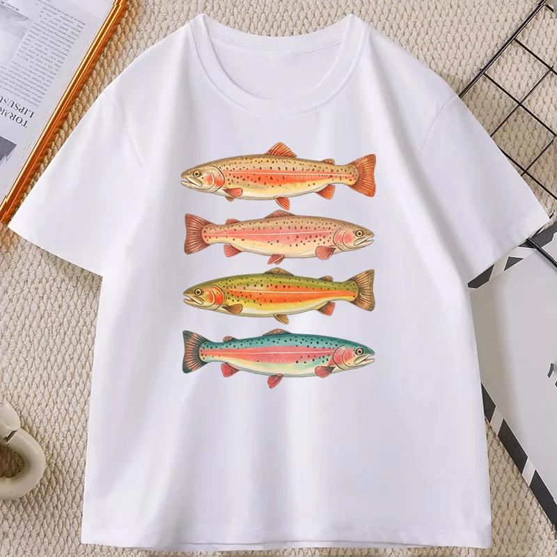 Retro Fisch Freizeit Outdoor Grafik T-Shirt Vintage Angeln Bequemes Oberteil Angler T-Shirt Unisex Kurzarm T-Shirt Trendiges T-Shirt