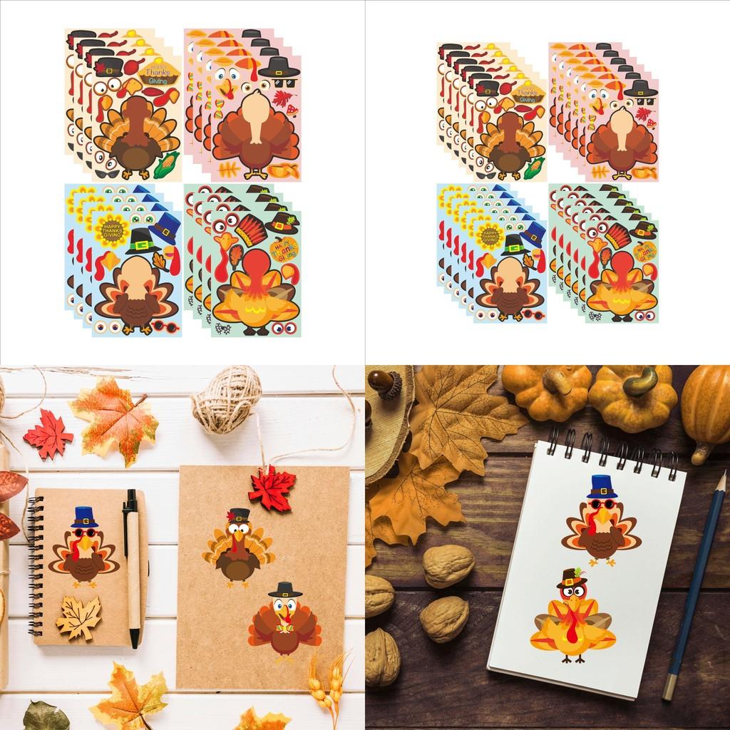 Childrens Delightful Xh100 Thanksgiving Turkey Stickers Family Puzzle Diy Craft Pack