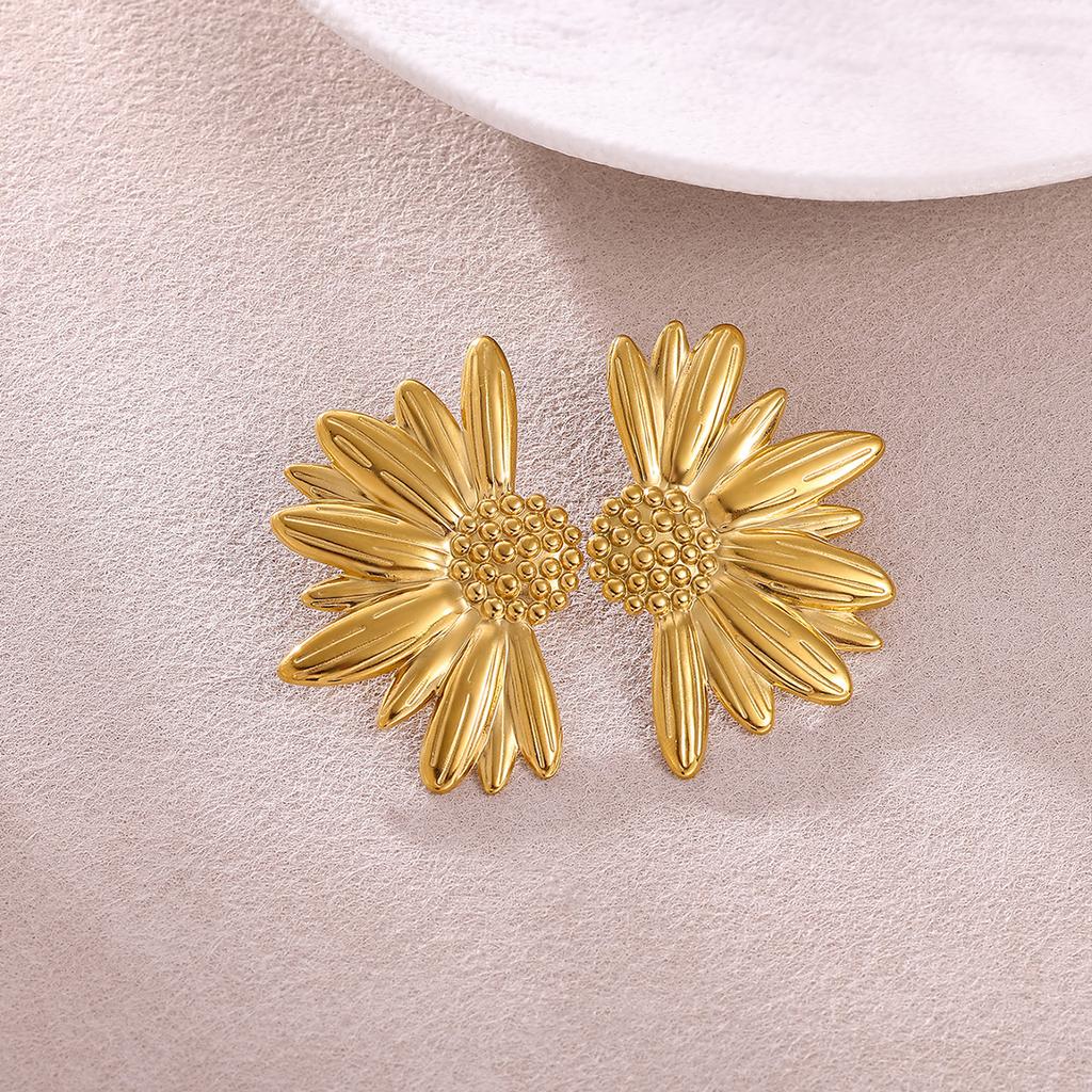 Women Exaggerated Gold Color Daisy Flower Hanging Earrings Stainless Steel Geometry Irregular Ear Piercing Jewelry Christmas