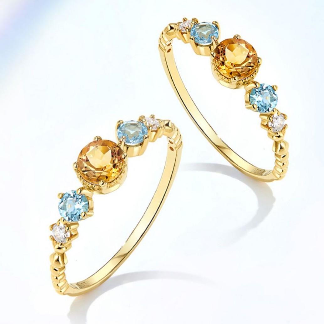 18K Gold-plated Natural Ring Inlaid with Zircon Color Light Luxury Versatile Women s Ring Resizable