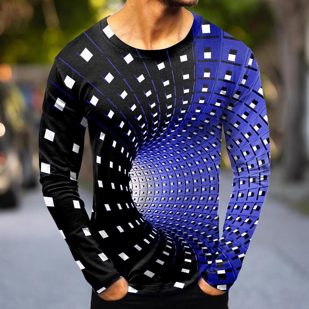 Men's Fashion Casual Printed Long Sleeve O-Neck Shirts Tops Blouse