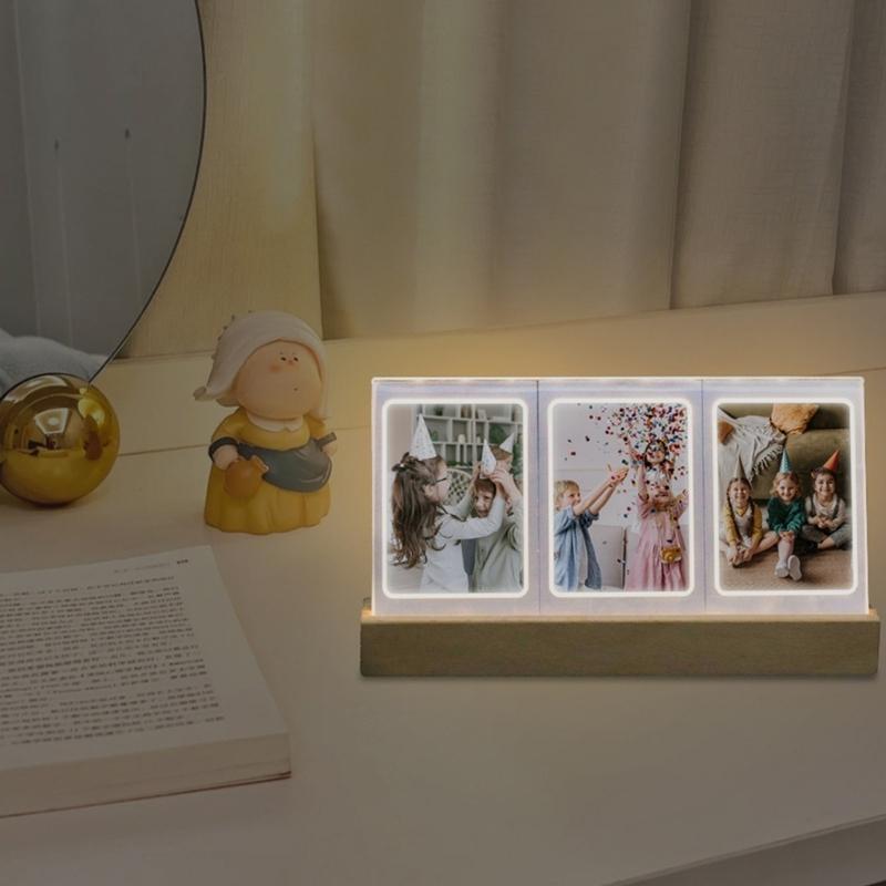 Multifunctional Acrylic Photo Frame With LED Night Light For 3inch Camera Photos Display Home Office Decorations