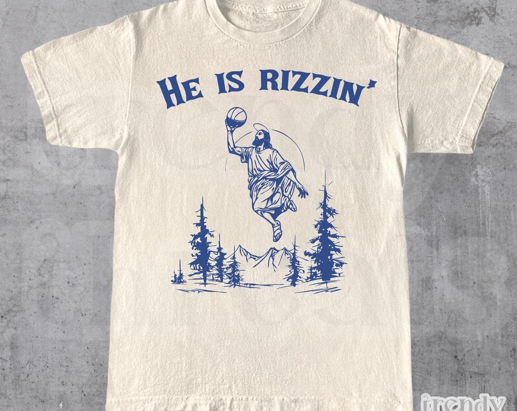 He Is Rizzin' Vintage Graphic T-Shirt | Vintage Jesus Playing Basketball |Unisex Adult Oversize Shirt | Retro 90s Funny Tee | Jesus Gifts