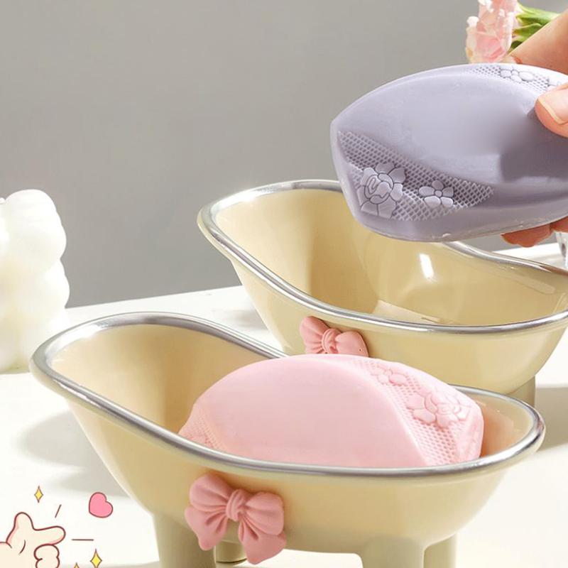 Schattige Plastic Badkamer Zeepbakje Strik Ontwerp Zeepbakje Met Creatieve Afwatering Badkamer Accessoires Schaal