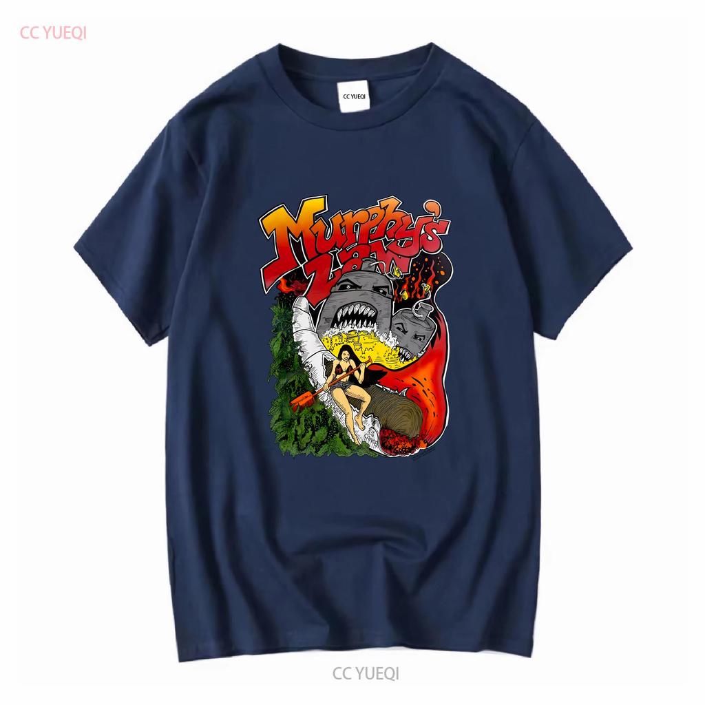 Murphy S Law Graphic Short Sleeve White Shirt Unisex Men Women KTV8646 Vintage Washed Top For Everyday Wear Soft Versatile