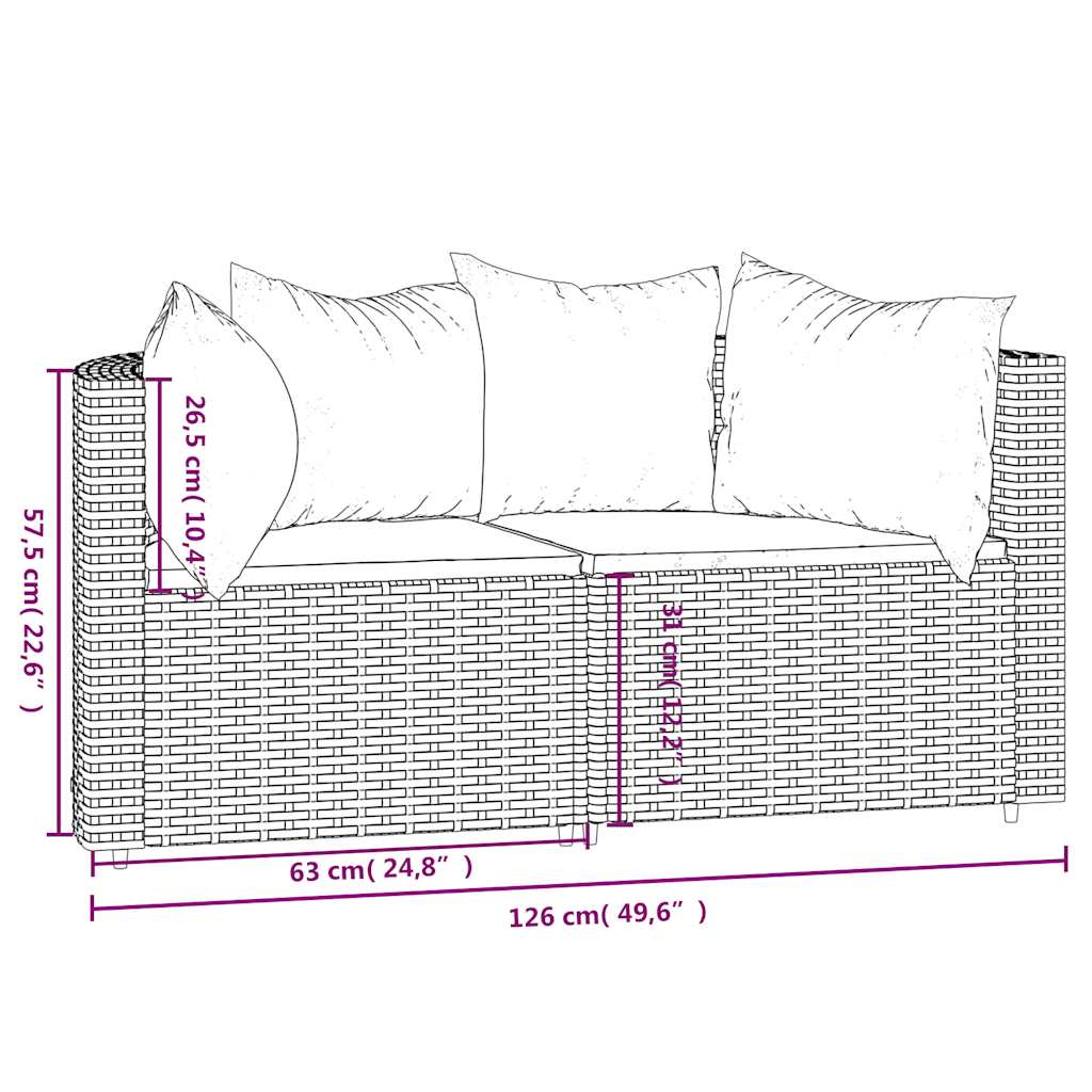 Garden Corner Sofa Set with Cushions 2 Pcs Black Poly Rattan