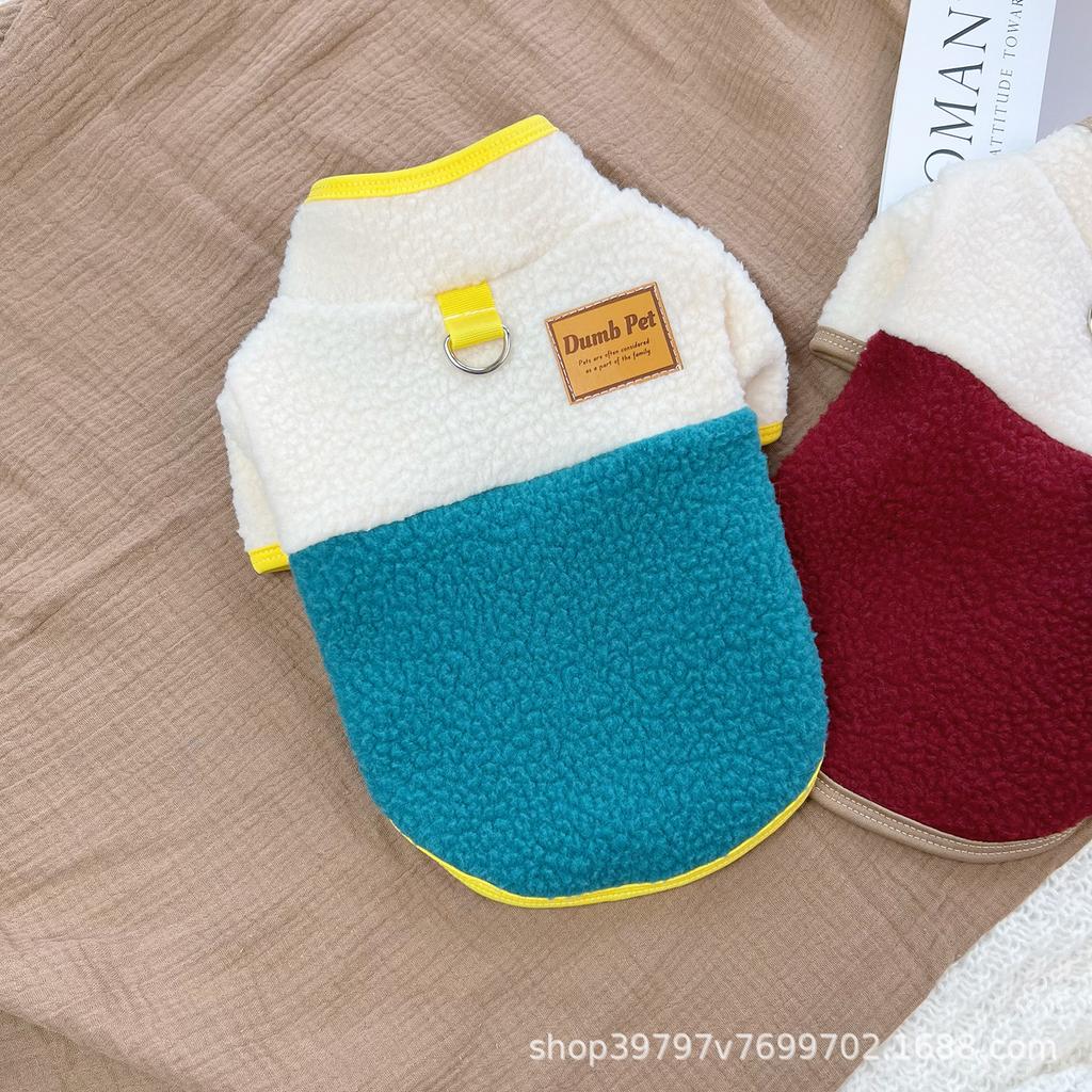 Stand-up collar lamb wool pet clothes autumn and winter dog cat clothes splicing color contrast anti-hair loss teddy bear