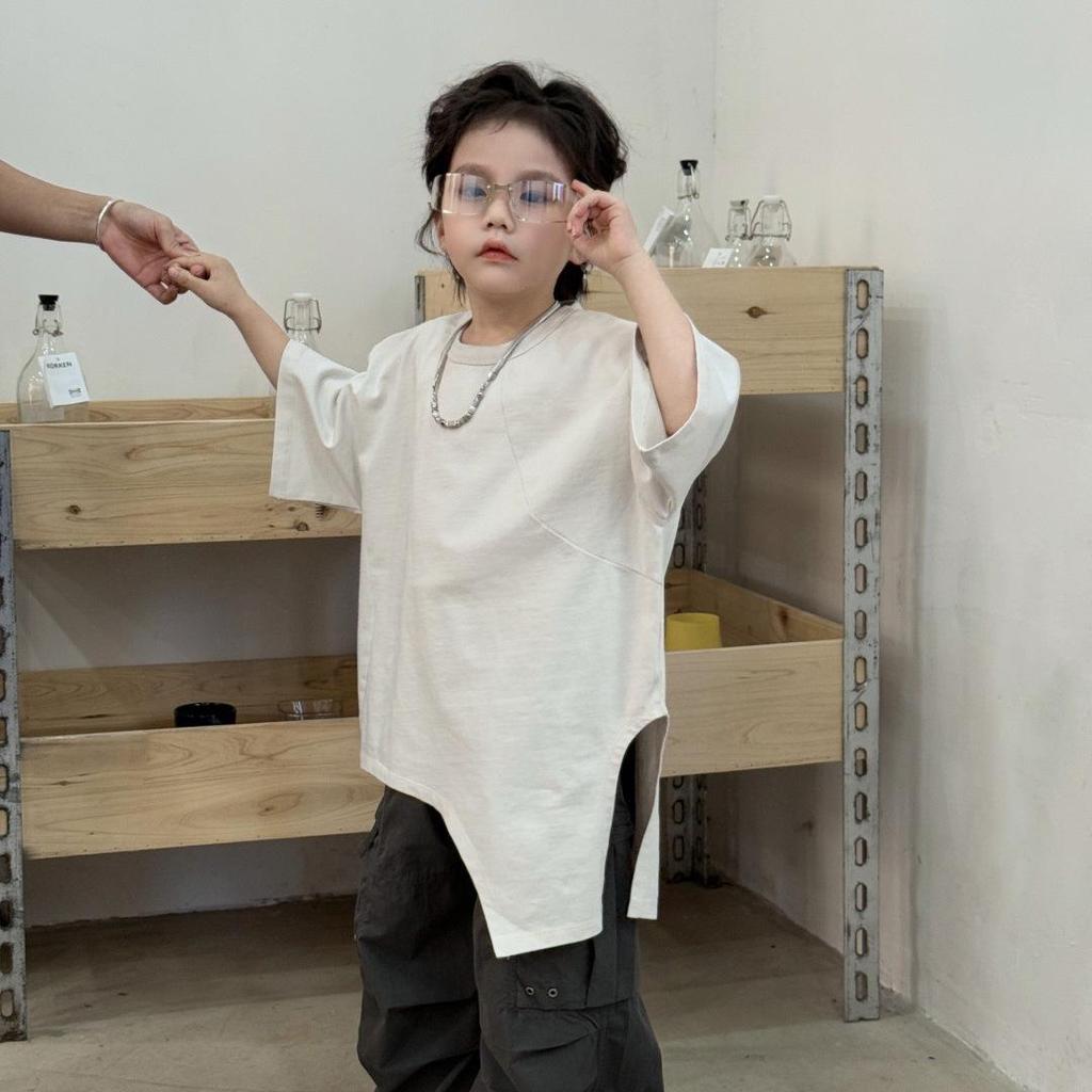 Kinder Unregelmäßiges Schweres Jungen Kurzarm T-Shirt, Mode für Mittlere Kinder, Trendiger Lockerer Rundhals-Stil