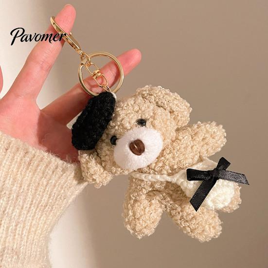 Healing Style Plush Toy Bear Charm Keychain, Cute Puppy Bag with Keychain Pendant Crocheted Accessories, Stuffed Animal for Women Girls Backpack Skin
