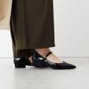 HIMIKO Himiko Pointed-toe Flat Pumps with Straps, Side-open Mary Jane Style, 651301, Black, Size 240.