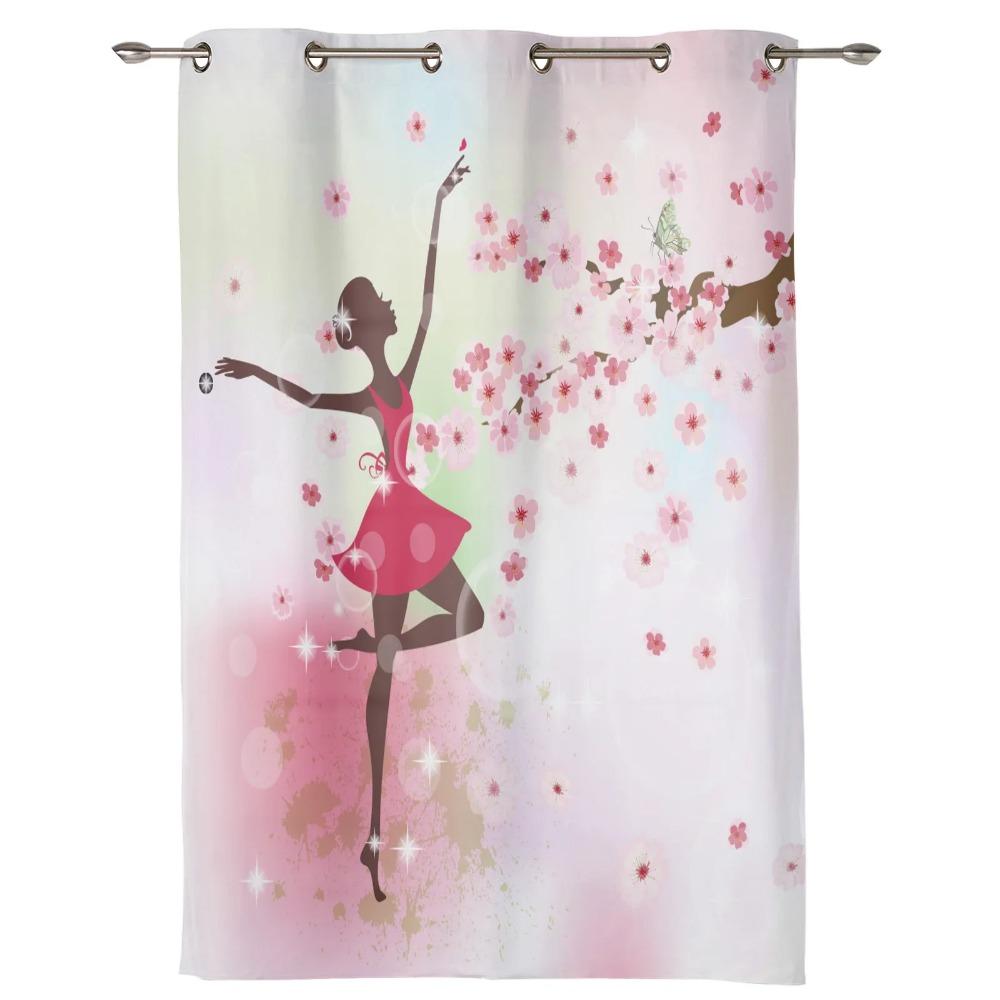 Niña Bailarina de Ballet Flor Rosa Mariposa Cortinas para Dormitorio Sala de Estar Cortinas Cocina Ventana Infantil Decoración del Hogar