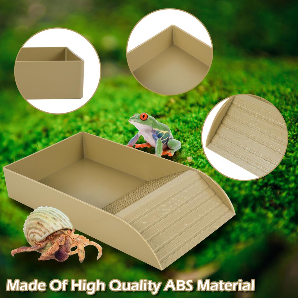 Tortoise Food Dish Plastic Turtle Food and Water Bowl Tortoise Habitat Accessory with Anti-Slip Ramp Turtle Reptile Bathing Pool