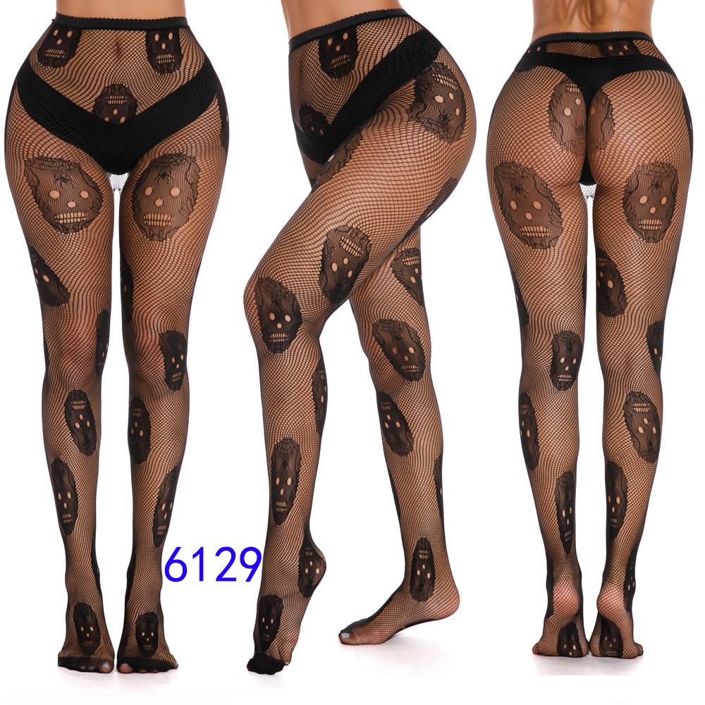 Halloween Themed Mesh Tights Set With Skull Pattern Stylish Hosiery For Women**