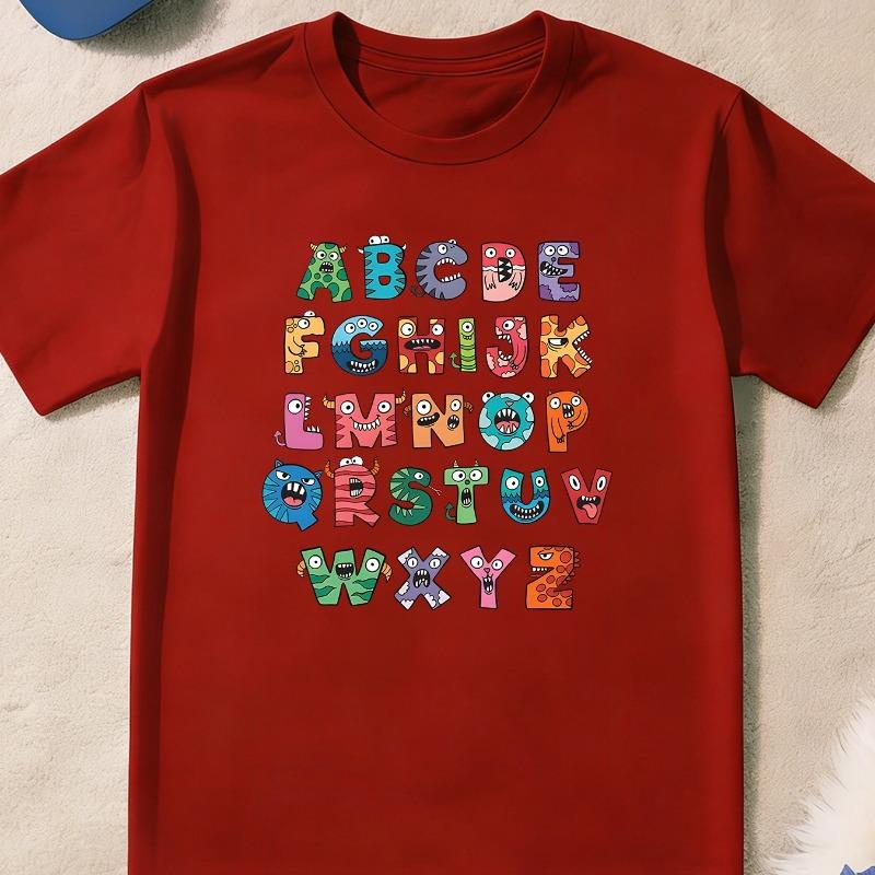 Kids Alphabet Monster Cartoon Print Crewneck Summer Casual Sports T-Shirt