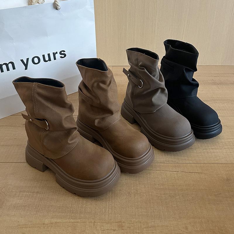 Thick-soled heightened trousers, Martin boots, thin thick-heeled women's 2025 new British style versatile short boots, retro and fashionable