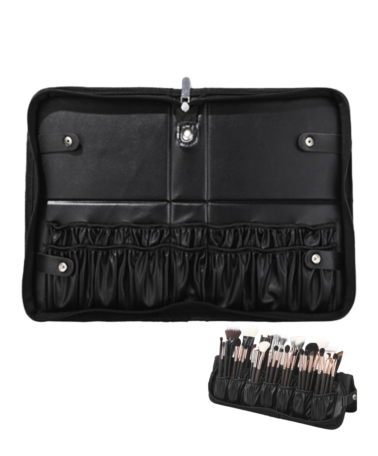 

Makeup Brush Holds 40 Makeup Freestanding Brush Cosmetic PU Leather S.fields.inc Pouch, Brushes, Stand, Case, чорний