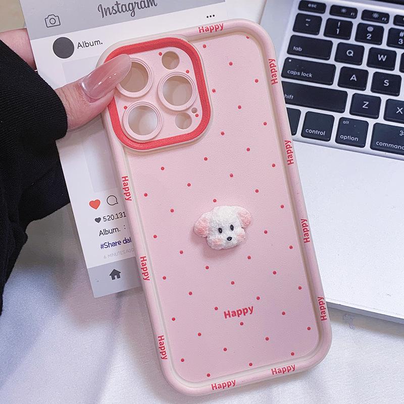 Adorable Pink Polka Dot Phone Case for Apple 17 Pro Max/15 Plus in Cute Puppy Design, Also Fits Blue iPhone 16