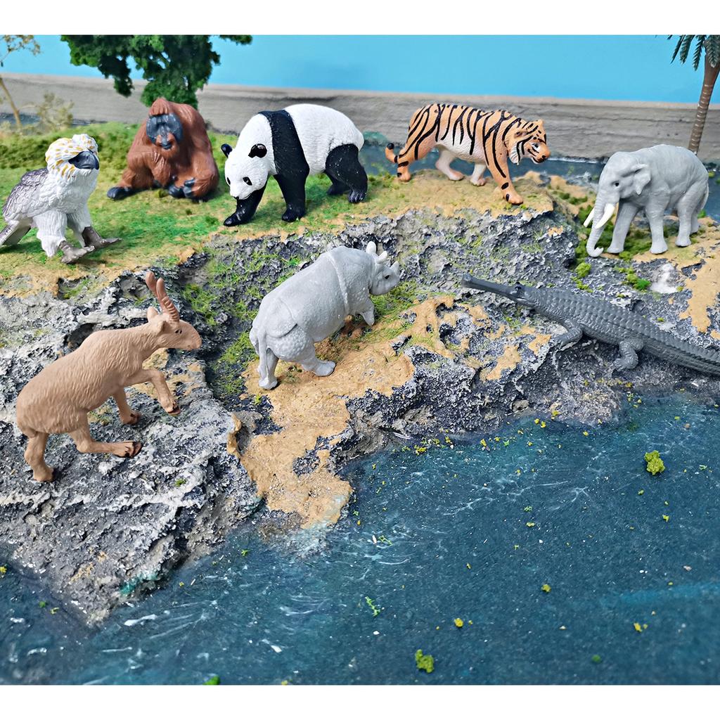 Simulation Asian Animal Model Panda Tiger Orangutan Crocodile Elephant Static Ornament 8-Piece Set