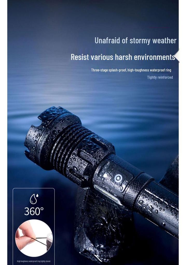 XHP90 Explosion-Proof Rechargeable LED Flashlight: Super Bright, Waterproof, Telescopic Zoom, Aluminum Alloy, Handheld Light for Outdoor Use.