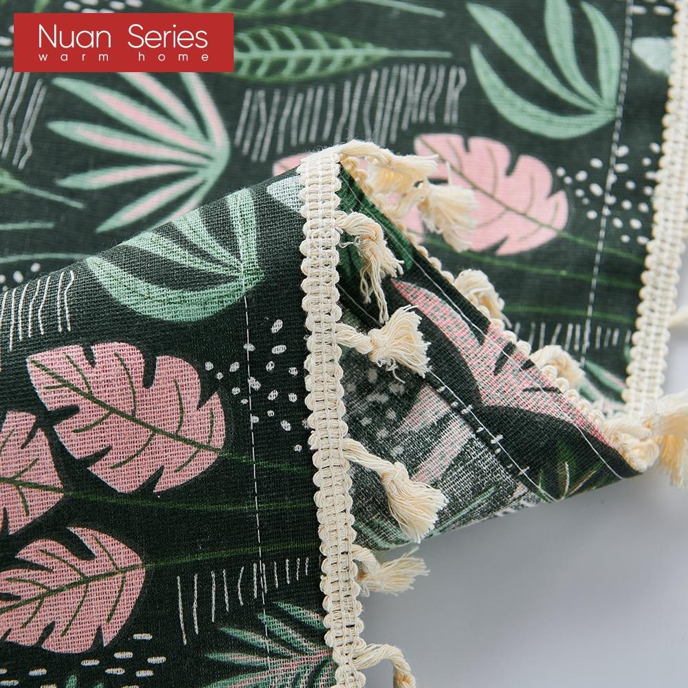 1PC Nuan Series Semi Blackout Curtain with Green Water Grass Pattern and Flowing Edge Curtain for Small Window Kitchen Bedroom Living Room Home Decor