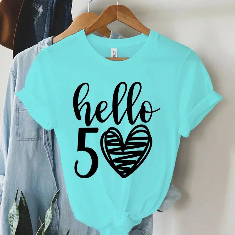 New Arrival Hello 50 Loose Funny Tshirt Hello Fifty Shirt 50th Birthday Shirt Birthday Party Tees Gift Casual Women Shirt Top