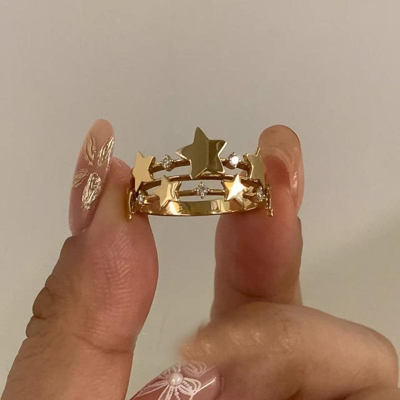 French retro zircon star opening ring light luxury niche design index finger ring daily versatile temperament ring