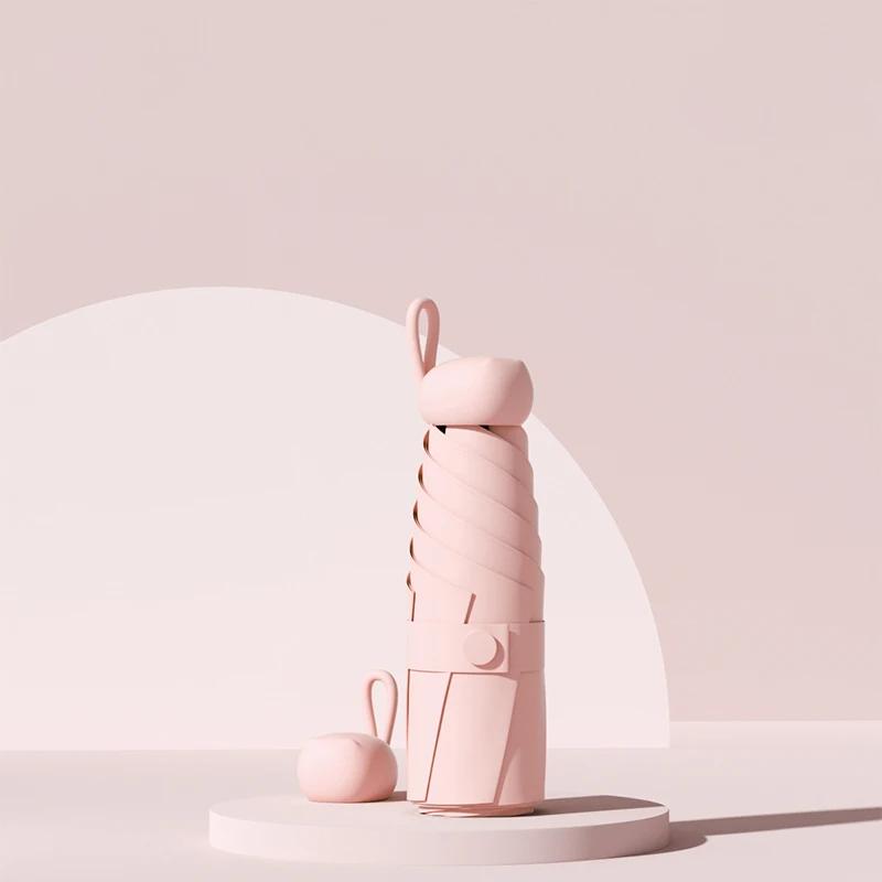 

Милый мини-зонт с защитой от ультрафиолета, карманный зонт от солнца для женщин, портативный дорожный зонтик, маленький 5 складной ветрозащитный зонт розовый