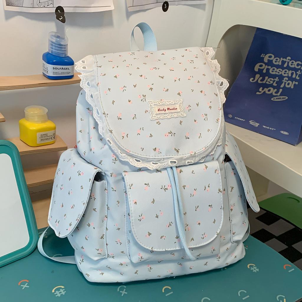Schoolbag French Gentle Wind Floral Backpack Female Lace Edge Student Schoolbag Soft Cute Cream Wind Girlish Backpack Manufacturer