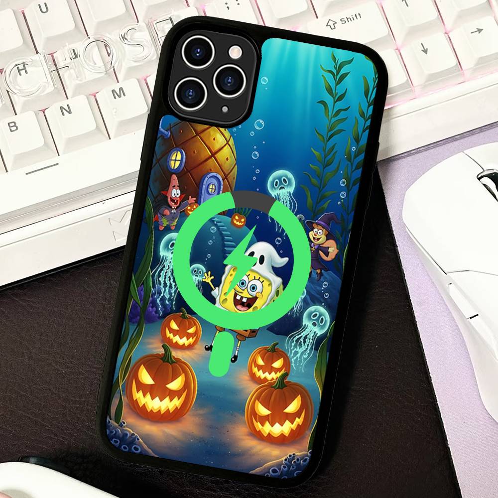 Cartone Animato Carino S-SpongeBob Anime Nero Per Magsafe Custodia Magnetica per Telefono Per IPhone 16 15 17 Pro Max 11 12 13 14 Plus Cover