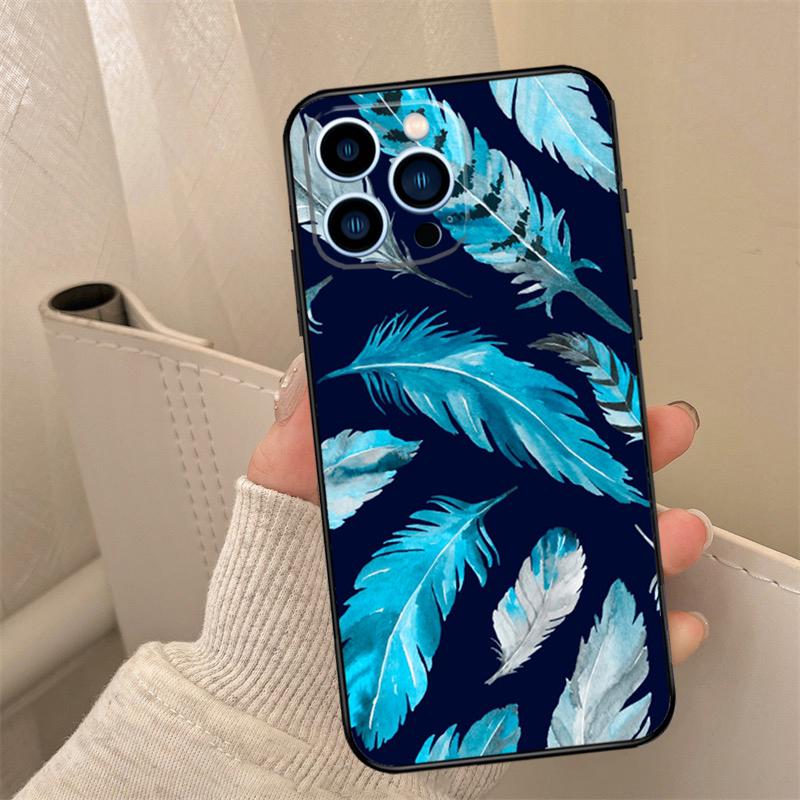 Feather Phone Case For iPhone 16 15 14 13 11 12 17 Pro Max mini 15 16 Plus 16e 17 Air Cover Coque