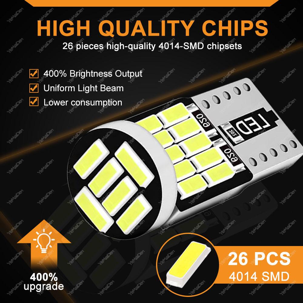 2/4/10/20 PCS T10 W5W LED Bulbs Canbus 12V 4014-26SMD 6500K White Car Interior Dome Reading Door Map Trunk License Plate Lights Dome Lights 6