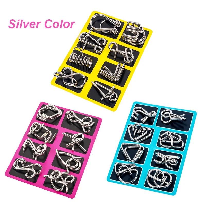 Metal Wire Brain Teaser Puzzles (8 Set), Adult Iq Logic Challenge Games, Stress Relief Fidget Toys & Educational Montessori Kits