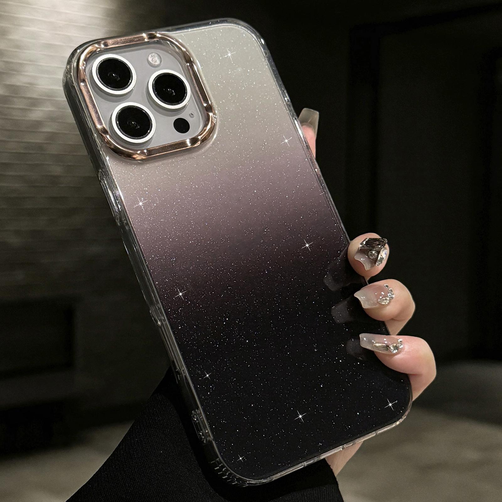 

For iPhone 16 Pro Max Case IMD Gradient Glitter PC+TPU Protective Phone Cover Black