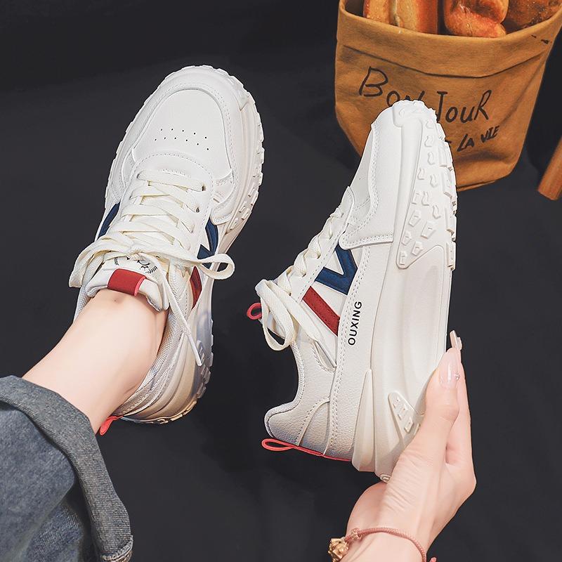 Leather Low-top Dad Shoes Women's Autumn New Platform-soled Student Sports Shoes Heightening Casual Shoes